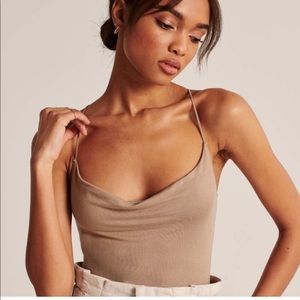 NWT Abercrombie Drapey Cowl Bodysuit Nude